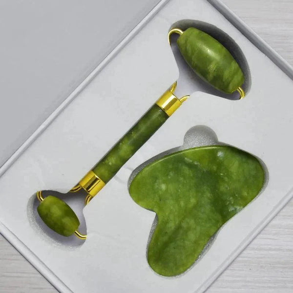 Kit Massageador Facial de Rolinho de Jade